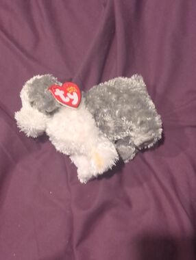 Ty Small Plush Dog "HERDER" NWT- Gray and White